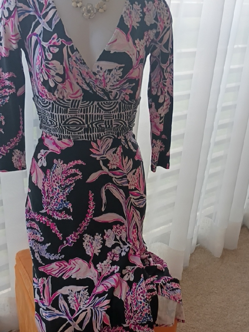 Lilly Pulitzer Black and Hot Pink Floral Wrap Maxi